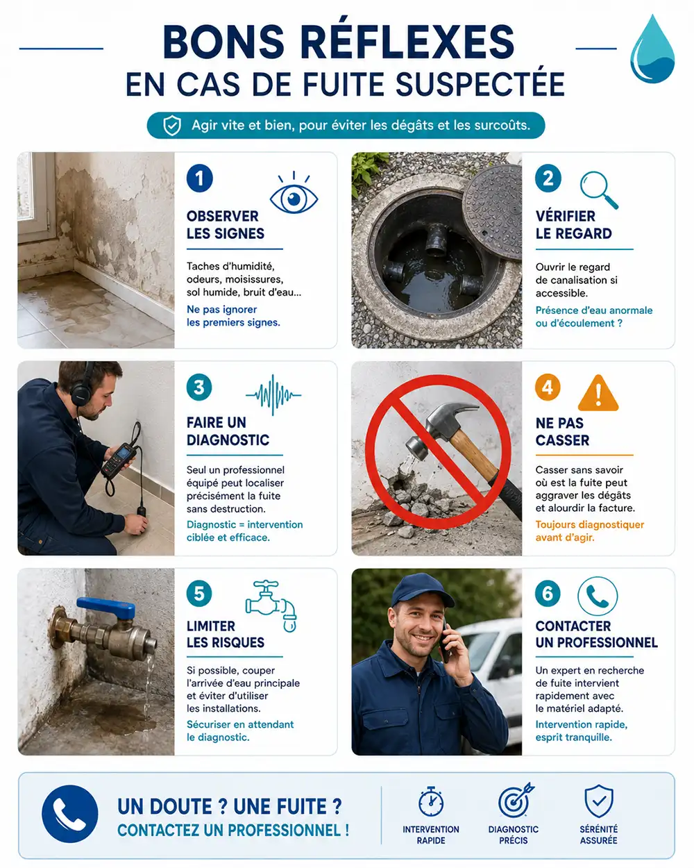 Bons réflexes en cas de suspicion de fuite sur canalisation