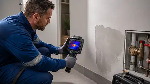 Recherche de fuite par thermographie sur mur humide et réseau de canalisation